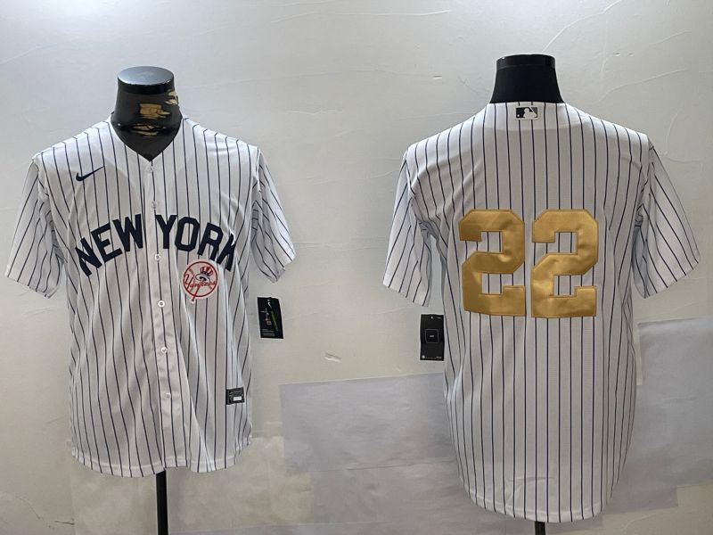 Men New York Yankees #22 No Name White Stripe Fashion Nike 2024 MLB Jersey style 3